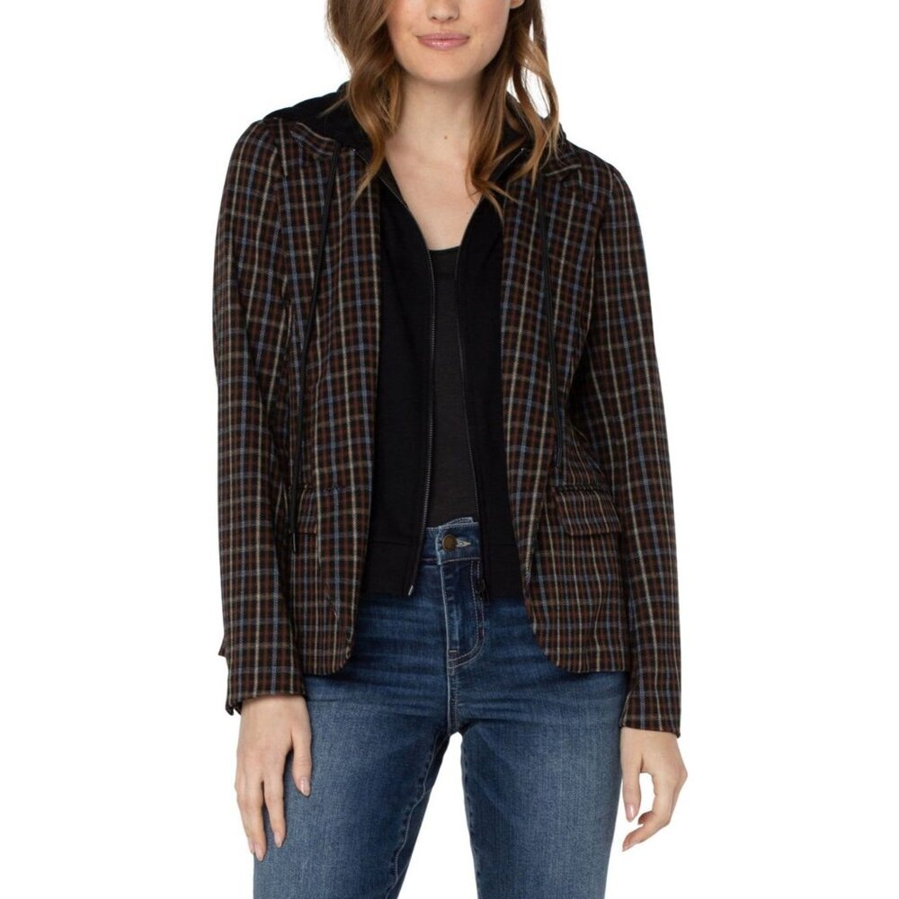 Liverpool Boyfriend Plaid Blazer With Removable Black Hooded Insert Small